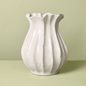 Pleated Ceramic Vase Sour Cream - Hearth & Hand™ with Magnolia / 16”